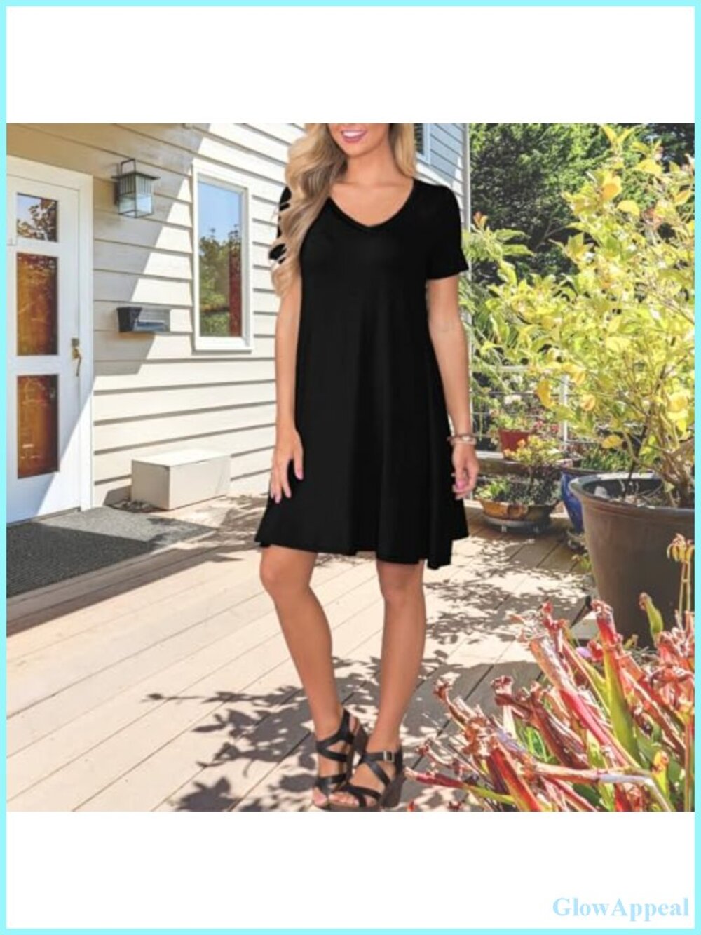 T Shirt Dress Summer Short Sleeve Swing Dress with Pockets - Picture 2 of 5